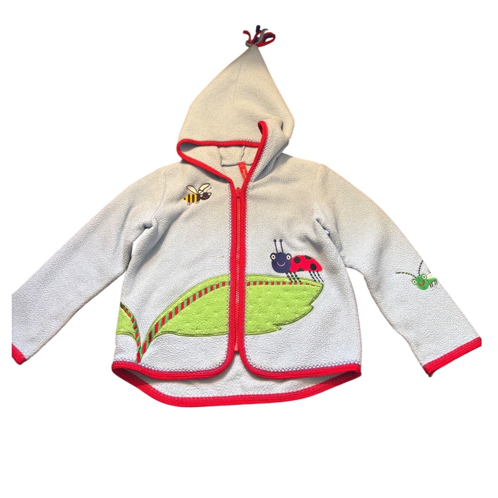 Hanna Andersson Toddler Fleece Hoodie Blue Garden Insects Ladybug spring Size 90